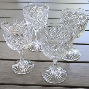 Antique American Brilliant Cut Crystal Wine Glasses, Set of 4